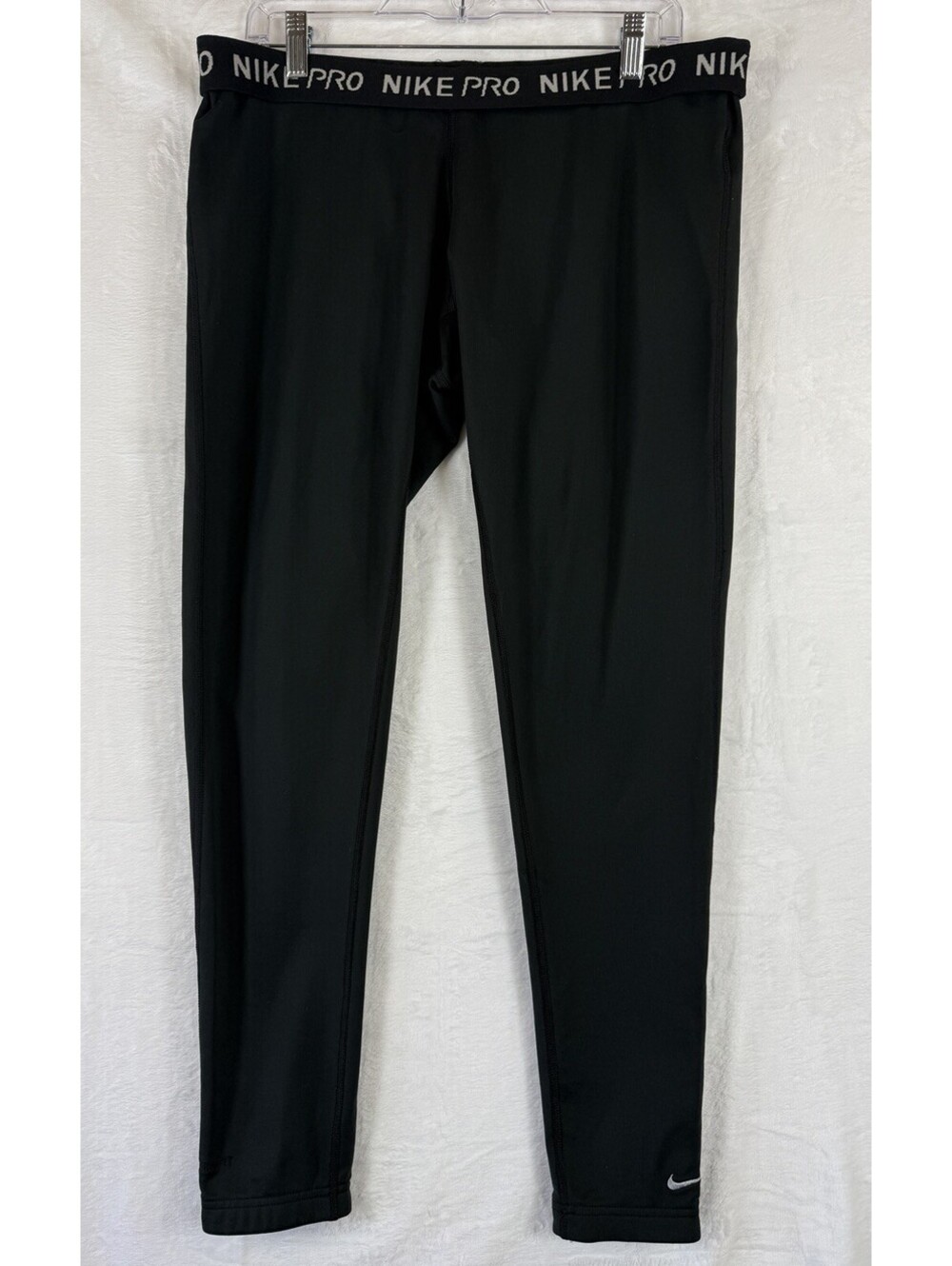 Nike Pro Fleece Lined Leggings XL Womens Black Warm Dry Fit Fold Over Waistband